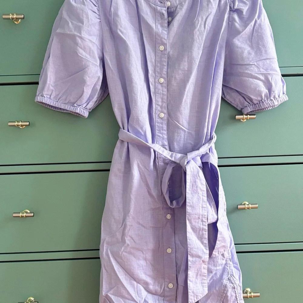 GAP Lavender Linen-Cotton Puff-Sleeve Mini Shirtdress - Picture 3 of 5